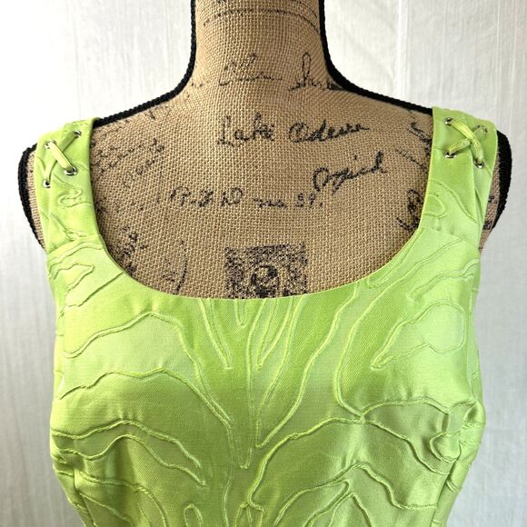 Per Se Lime Green Silk Cotton Textured Sleeveless Bodycon Knee-Length Dress Sz 4 - Picture 5 of 16